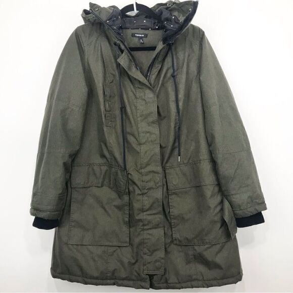 Torrid Olive Green Canvas Zip Up Hooded Winter Anorak Jacket - Picture 5 of 16